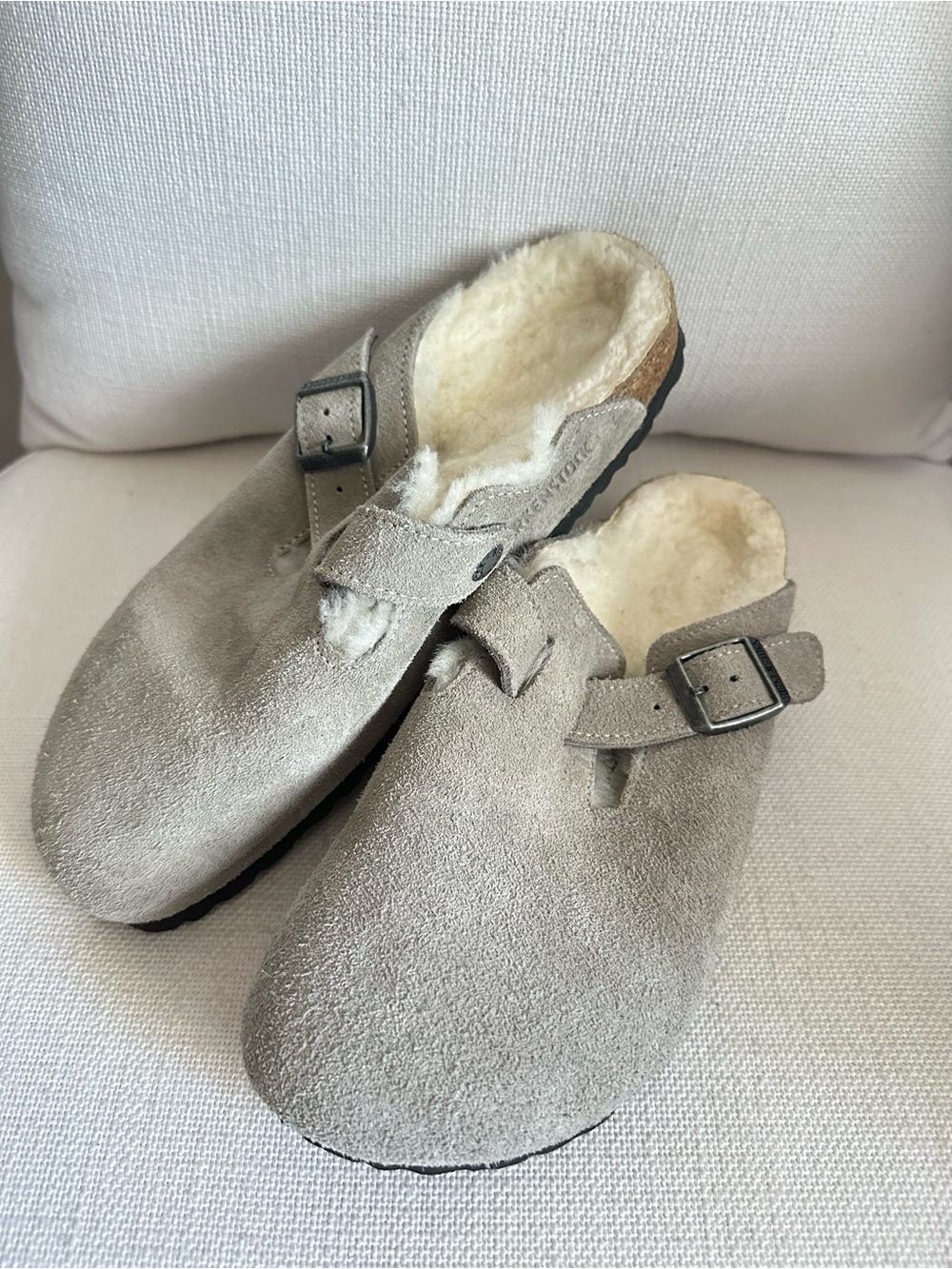 Birkenstock Boston Shearling Lined Suede Clogs - Light Gray